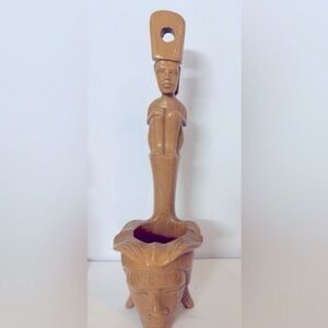Vintage Indonesian Hand Carved Wood Tribal Figural Water Dipper Ladle